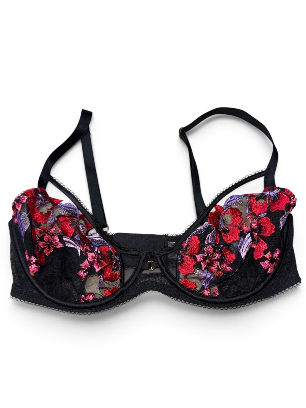 Marks & Spencer Black Bra with Red and Purple Floral Embroidery